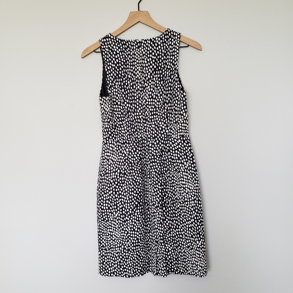 JCrew Basketweave leopard sheath dress Sz 4 Navy Blue Spotted Polka Dot - Picture 3 of 8